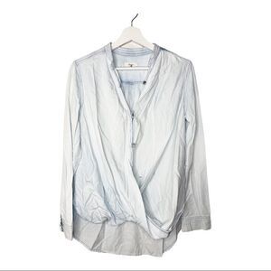 STEEZYER Denim Chambray Button Down Twist Front Blouse 